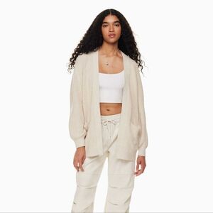 Daniele Fiesoli Italy 100% Cashmere Cream Open Front Sweater With Pockets L